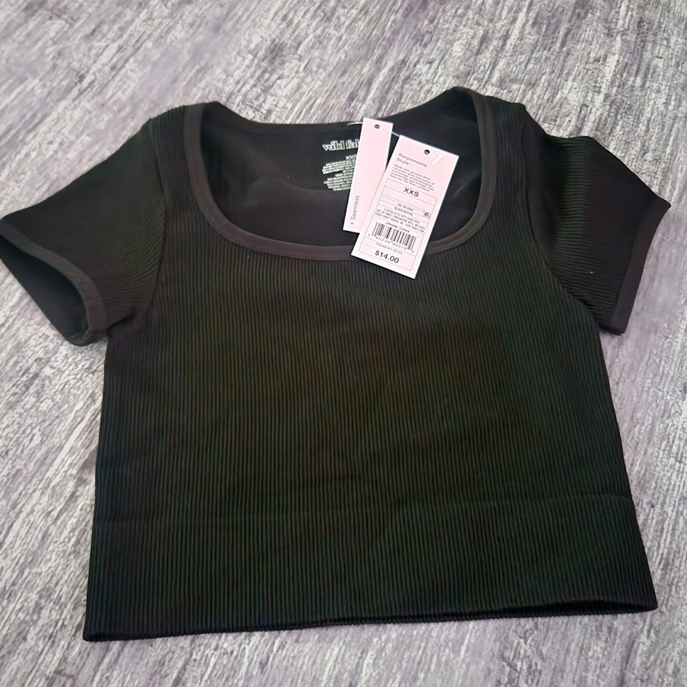 Wild Fable Ribbed Seamless Crop Top Square Neck Stretch Black‎ Top Size XXS